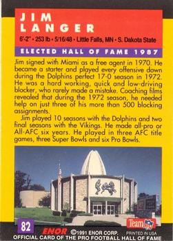 1991 Enor Pro Football HOF #82 Jim Langer Back