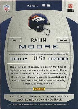 2013 Panini Totally Certified - Totally Blue Materials #85 Rahim Moore Back