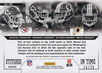 2013 Panini Totally Certified - Stitches in Time Prime #58 Jamaal Charles / Derrick Johnson / Alfred Morris / Brian Orakpo Back