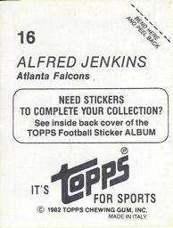 1982 Topps Stickers #16 Alfred Jenkins Back