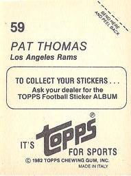 1982 Topps Stickers #59 Pat Thomas Back