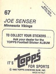 1982 Topps Stickers #67 Joe Senser Back