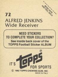 1982 Topps Stickers #72 Alfred Jenkins Back