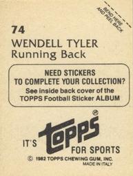 1982 Topps Stickers #74 Wendell Tyler Back