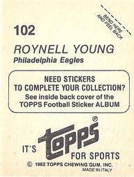 1982 Topps Stickers #102 Roynell Young Back