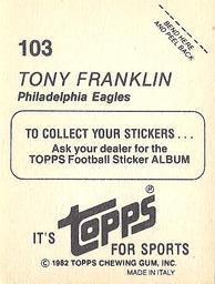 1982 Topps Stickers #103 Tony Franklin Back