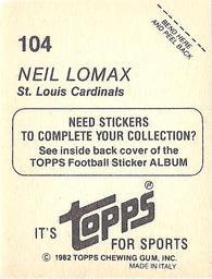 1982 Topps Stickers #104 Neil Lomax Back