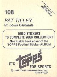 1982 Topps Stickers #108 Pat Tilley Back