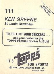 1982 Topps Stickers #111 Ken Greene Back