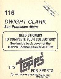 1982 Topps Stickers #116 Dwight Clark Back