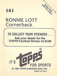 1982 Topps Stickers #141 Ronnie Lott Back