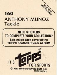 1982 Topps Stickers #160 Anthony Munoz Back