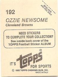 1982 Topps Stickers #192 Ozzie Newsome Back