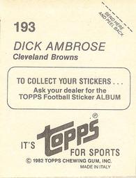 1982 Topps Stickers #193 Dick Ambrose Back
