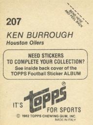 1982 Topps Stickers #207 Ken Burrough Back
