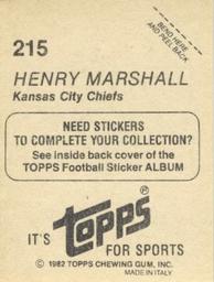 1982 Topps Stickers #215 Henry Marshall Back