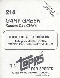 1982 Topps Stickers #218 Gary Green Back