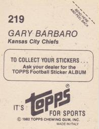 1982 Topps Stickers #219 Gary Barbaro Back