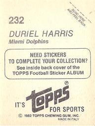 1982 Topps Stickers #232 Duriel Harris Back