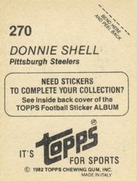 1982 Topps Stickers #270 Donnie Shell Back