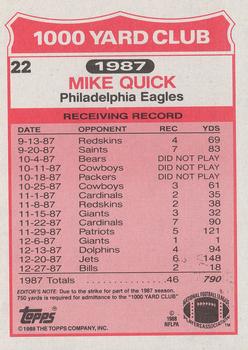 1988 Topps - 1000 Yard Club #22 Mike Quick Back