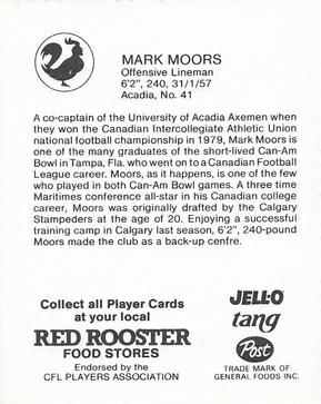 1981 Red Rooster Calgary Stampeders #NNO Mark Moors Back