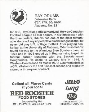 1981 Red Rooster Calgary Stampeders #NNO Ray Odums Back