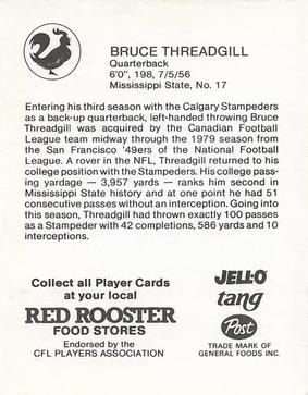 1981 Red Rooster Calgary Stampeders #NNO Bruce Threadgill Back
