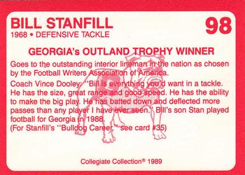 1989 Collegiate Collection Georgia Bulldogs (200) #98 Bill Stanfill Back