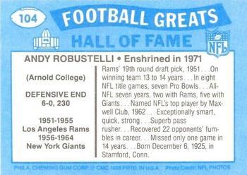 1988 Swell Greats #104 Andy Robustelli Back