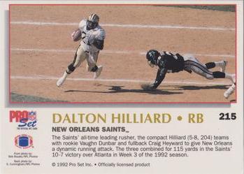 1992 Pro Set Power #215 Dalton Hilliard Back