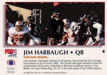 1992 Pro Set Power #4 Jim Harbaugh Back