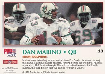 1992 Pro Set Power #13 Dan Marino Back
