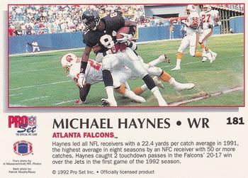 1992 Pro Set Power #181 Michael Haynes Back