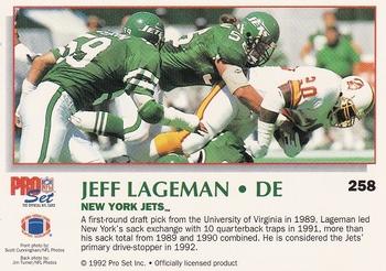 1992 Pro Set Power #258 Jeff Lageman Back