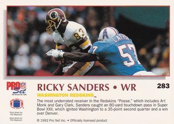 1992 Pro Set Power #283 Ricky Sanders Back