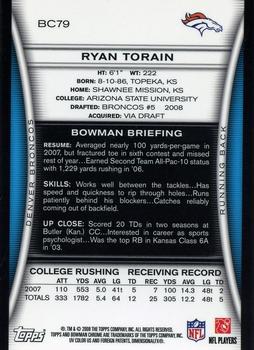 2008 Bowman Chrome #BC79 Ryan Torain Back
