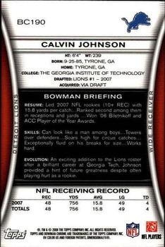 2008 Bowman Chrome #BC190 Calvin Johnson Back