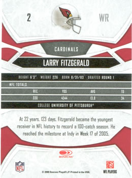 2008 Donruss Gridiron Gear #2 Larry Fitzgerald Back
