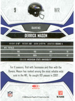 2008 Donruss Gridiron Gear #9 Derrick Mason Back