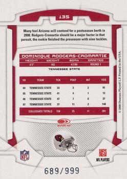 2008 Leaf Rookies & Stars Longevity #135 Dominique Rodgers-Cromartie Back
