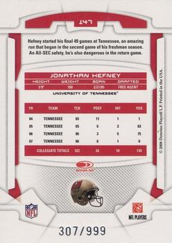 2008 Leaf Rookies & Stars Longevity #147 Jonathan Hefney Back