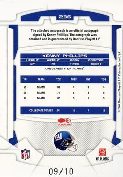 2008 Leaf Rookies & Stars Longevity #236 Kenny Phillips Back