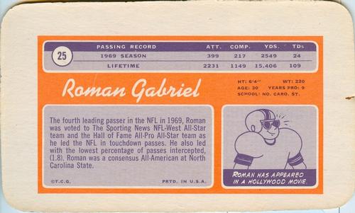 1970 Topps Super #25 Roman Gabriel  Back