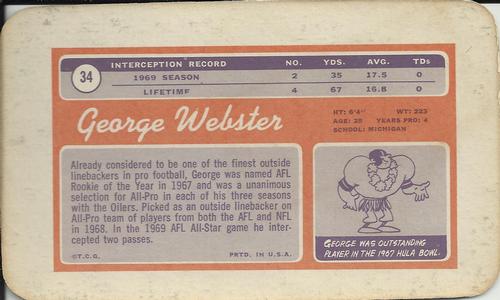 1970 Topps Super #34 George Webster  Back