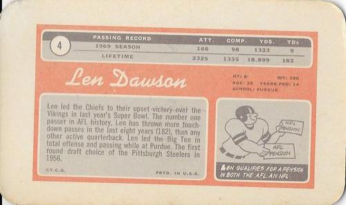 1970 Topps Super #4 Len Dawson  Back