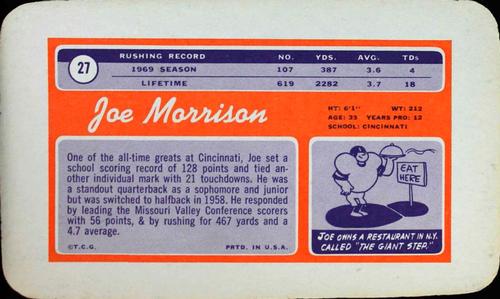 1970 Topps Super #27 Joe Morrison  Back