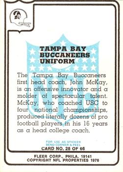 1976 Fleer Team Action #28 Tampa Bay Buccaneers Uniform Back