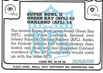 1976 Fleer Team Action #58 Super Bowl II Back