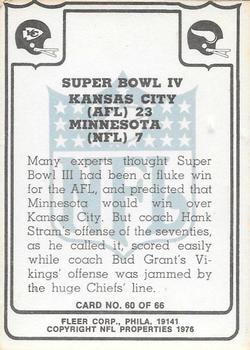 1976 Fleer Team Action #60 Super Bowl IV Back